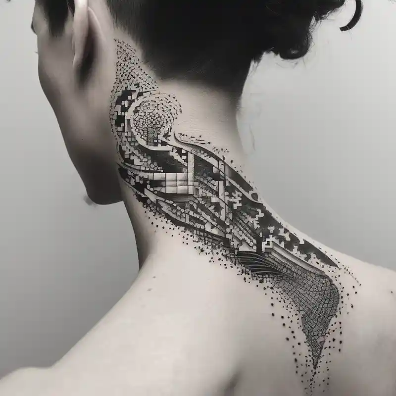 dotwork style Glitter Tattoo Ideas in 2025 about side of the neck puzzle piece tattoo where one of the pieces says Rella glitter tattoo and side of the neck puzzle piece tattoo where one of the pieces says Rella glitter tattoo